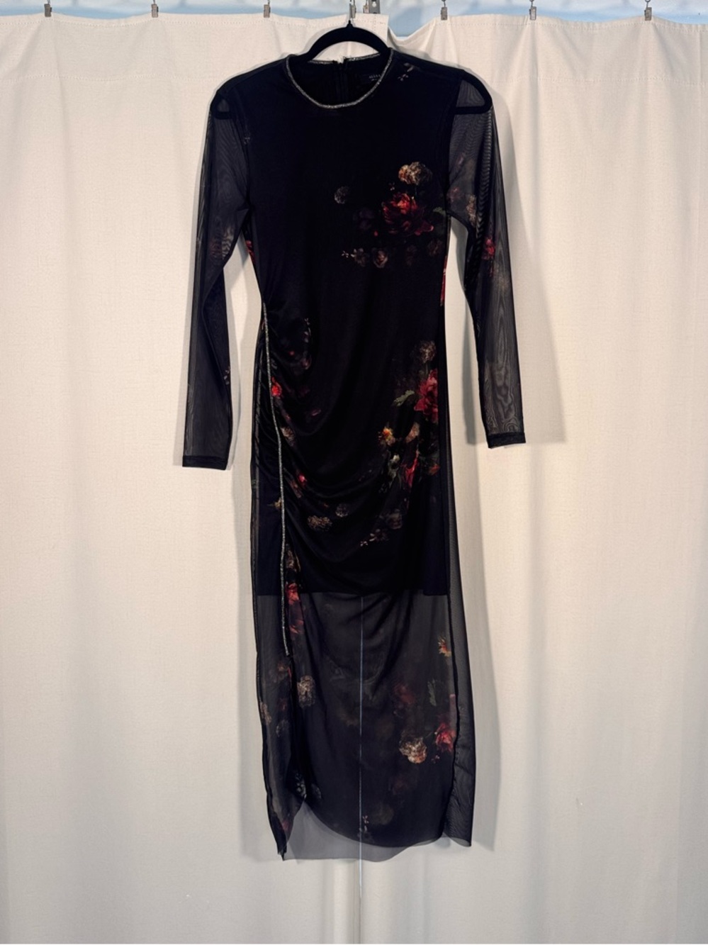 All Saints Nora Ruched Sparkle Midi Dress - Picture 3 of 9